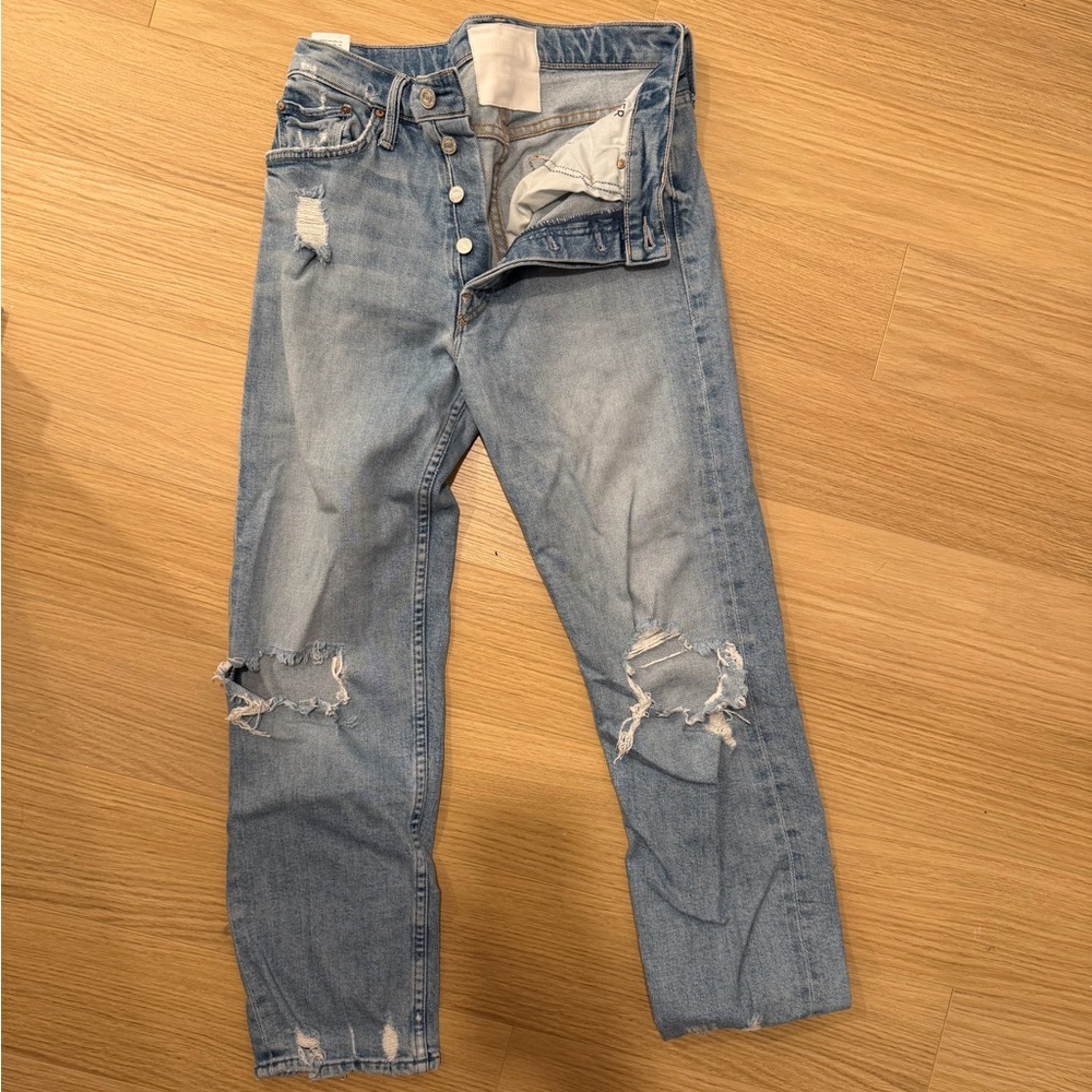MOTHER Denim Women’s Relaxed Light Blue Ripped Jeans